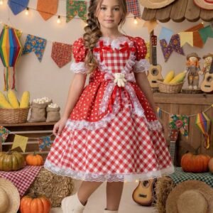 Vestido Marie Junino Luxo Ursinho do Sertão Vermelho