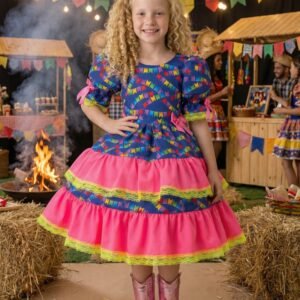 Vestido Banana Club Junino Luxo Bandeirinha do Amor