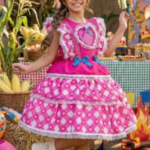 Vestido Bella Child Junino Quermesse do Coração Pink