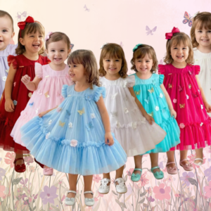 Vestido Vila Lele Jardim das Borboletas Baby Liz + Saiote