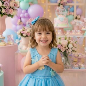 Vestido Princesa Belli Anabel Jardim Encantado Azul Turquesa