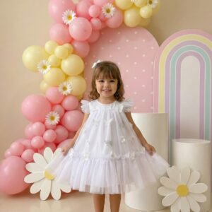 Vestido Vila Lele Jardim das Borboletas Baby Liz Branco