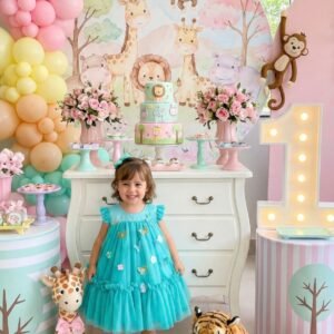 Vestido Vila Lele Jardim das Borboletas Baby Liz Verde Tiffany