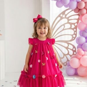 Vestido Vila Lele Jardim das Borboletas Baby Liz Pink