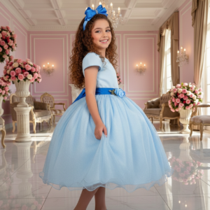 Vestido Juvenil Vila Lele Luiza Azul Bebe