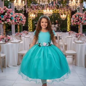 Vestido Juvenil Vila Lele Luiza Verde Tiffany