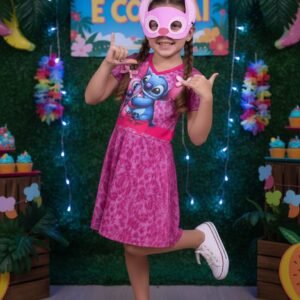 Fantasia Menina Stitch e Angel Rosa