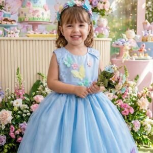 Vestido Princesa Belli Anabel Jardim Encantado Azul Bebe
