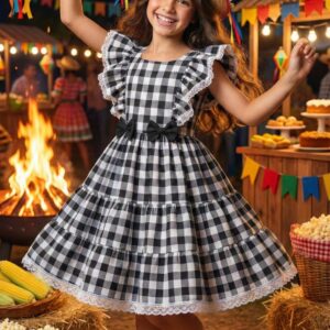 Vestido Banana Club Aline Xadrez Preto