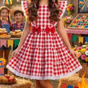 Vestido Banana Club Aline Xadrez Vermelho