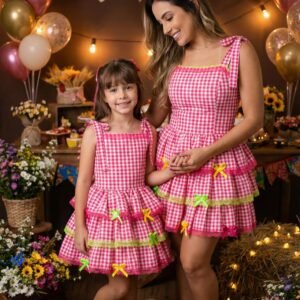 Vestido Banana Club Luxo Arraia do Chamego Mãe e Filha