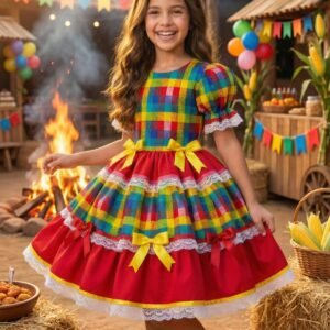 Vestido Mimadine Junino Luxo Priscila Vermelho