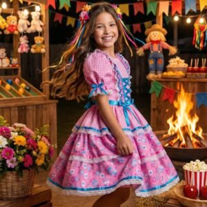 Vestido Bella Child Junino Quermesse Chique Rosa Bebe