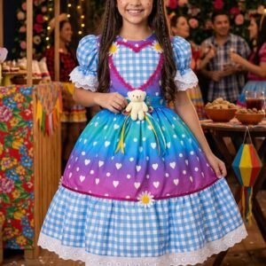 Vestido Marie Junino Luxo Ursinho do Sertão Azul