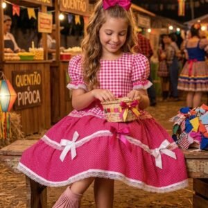Vestido Mimadine Junino Luxo Stefanny Pink