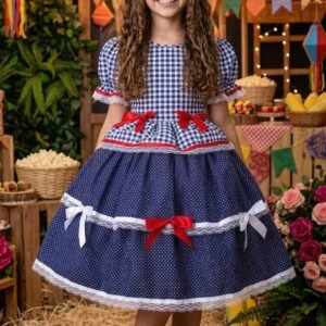 Vestido Mimadine Junino Luxo Stefanny Azul Marinho