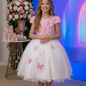 Vestido Juvenil - Midi Vila Lele Sabrina Rosa Bebe e Off