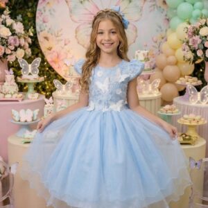 Vestido Marie Jardim Encantado Mel Azul Bebê