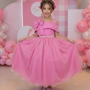 Vestido Banana Club Longo Doce Elegancia Rosa Chiclete