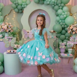 Vestido Marie Jardim Encantado Isis Luxinho Verde Tiffany