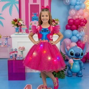 Vestido Ysa Kids Tematicos Lilo Stitch Pink com Led