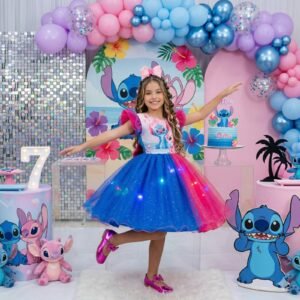 Vestido Ysa Kids Tematicos Lilo Stitch Pink e Azul com Led