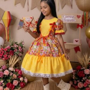 Vestido Marie Junino Quermesse de Luxo Amarelo