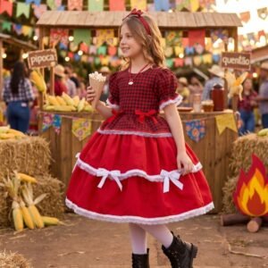Vestido Mimadine Junino Luxo Fernanda Vermelho